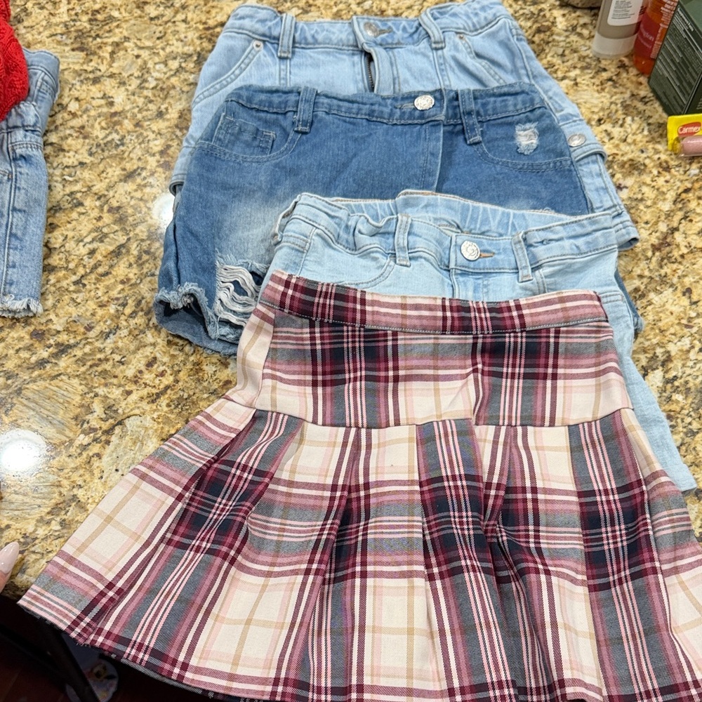 Plaid and Denim Skirts Set